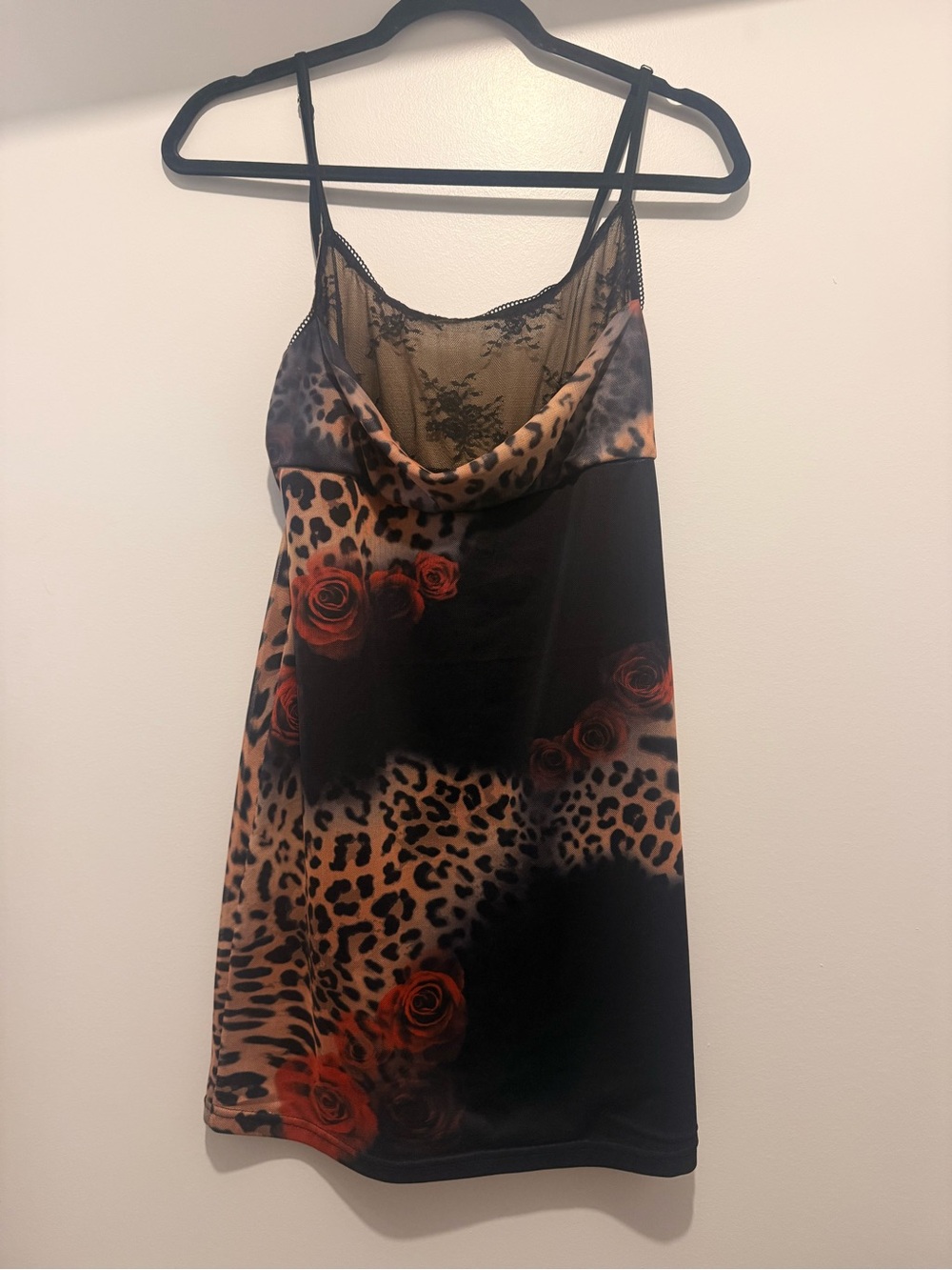 Silky Leopard & Rose Slip Dress- Black/Brown